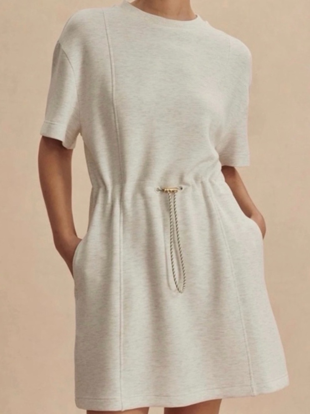 Varley Cream Short-Sleeve Drawstring Sweatshirt Mini Dress